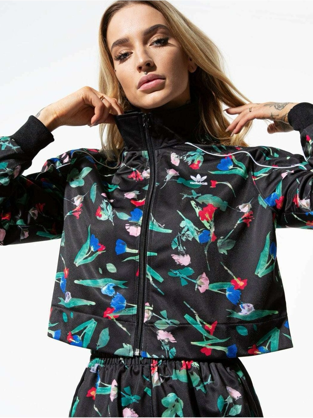 Adidas Originals Bellista Floral Cropped Track Jacket All Over Print Roomy Fit